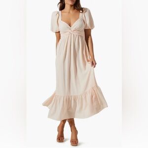 ASTR - Tie Back Puff Sleeve Midi Dress - XL - cream